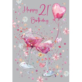 Cherry Orchard, Artistic 21st Birthday Card for her, Milestone Birthday card Cocktail glass design finished with Beautiful pink foil