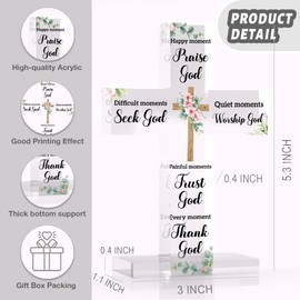 PVOPVO Cross Christian Gifts, Christian Bible Verse Artwork Inspirational Religious Gifts Decor for Mom Sister Floral Bible Verse Desk God Decor Knick Knacks