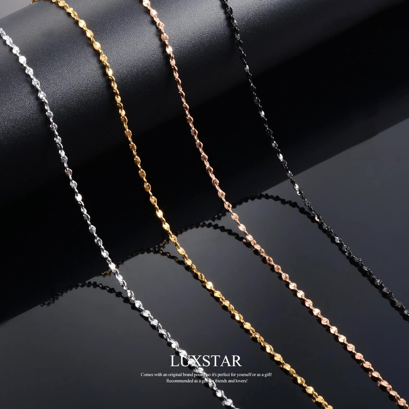 LUXSTAR Glitter Chain Necklace, Narrow, 0.06 inch (1.5 mm), Women's,