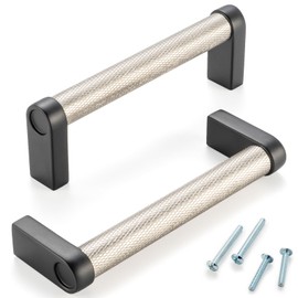 ASKANO Nickel and Black Cabinet Pulls, 3-3/4 Inch Hole Centers, Knurled Bar Kitchen Cabinet Handles AP1311 | Pack of 5, Solid Hardware for Kitchen Door Drawer Dresser Bathroom Vanity Cupboard, 3.8"