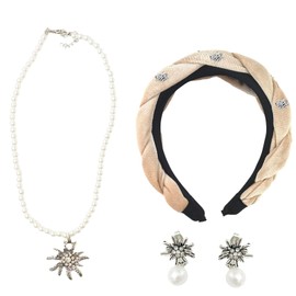 TaimeiMao Costume Necklace with Rhinestone Edelweiss Heart Pendant, Edelweiss Bracelet and Edelweiss Stud Earrings (Suit), Cotton, /