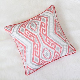 Homey Cozy Embroidery Coral Velvet Throw Pillow Cover,Passionate Series Diamond Key Bright Spring Tropical Decorative Pillow Case Home Decor 20x20,Cover Only