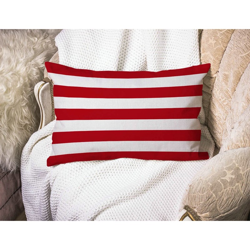 Red Stripe Cotton Linen Throw Lumbar Waist Pillow Case Cushion