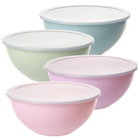 Greentainer 4-Piece Plastic Mixing Bowl Set with Lids for Kitchen, 113oz Lightweight Salad Bowls, Large Storage Bowls for Baking, Prepping,Cooking and Serving Food, Dishwasher & Microwave Safe- Pink