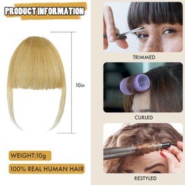 TENDER EPOCH Clip in Bangs - 100% Real Human Hair Wispy Bangs Clip in Hair Extensions, Air Bangs Fringe with Temples Hairpieces for Women Natural Bangs for Daily Wear - Blonde