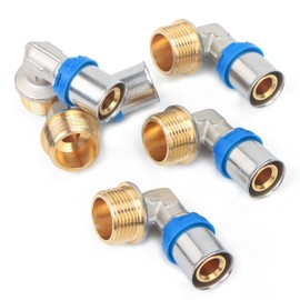 LTWFITTING Press Fitting with Angle 90° with 3/4 Inch External Thread for Composite Pipe 20.0 mm Pipe Multilayer Composite Pipe (Pack of 5)