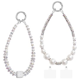CANIPHA 2Pcs Pearl Phone Wrist Strap Phone Bracelet White Pearl Phone Strap with Phone Patches Short Pearl Lanyard Phone Decoration Wristlet Keychain Beaded Phone Wrist Strap, Phone Bracelet Strap