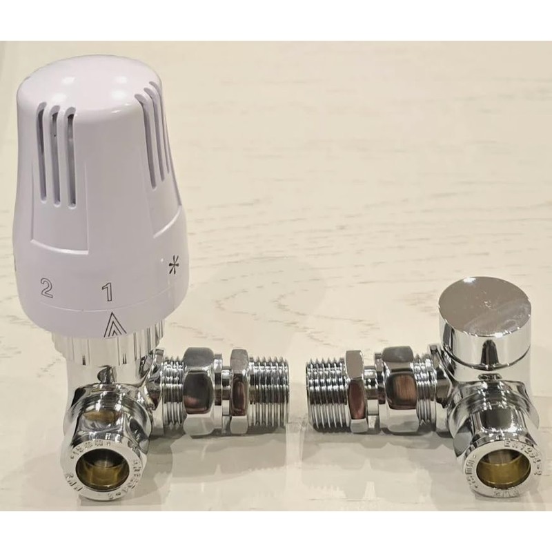 Corner Angled Thermostatic Radiator Valve with Lockshield Valve TRV Chrome
