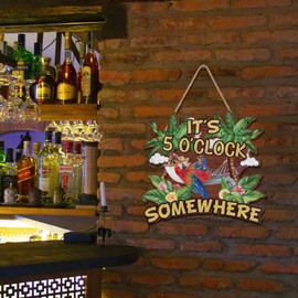 TOARTi Bar Signs for Home-It's 5 O'Clock Somewhere Art Decor Signs,10x11inch Retro Sign for Outdoor Indoor,Funny Bar Wood Plaque Sign Beach Garden Farmhouses Gate Wall Art,Hawaiian Aloha Wall Decor