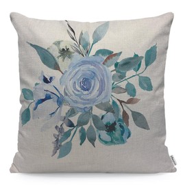 WONDERTIFY Turquoise Sky Blue Floral Cushion Cover Rose Flowers Leaves Decorative Throw Pillow Covers, Sofa Pillow Case 45X45 Cm