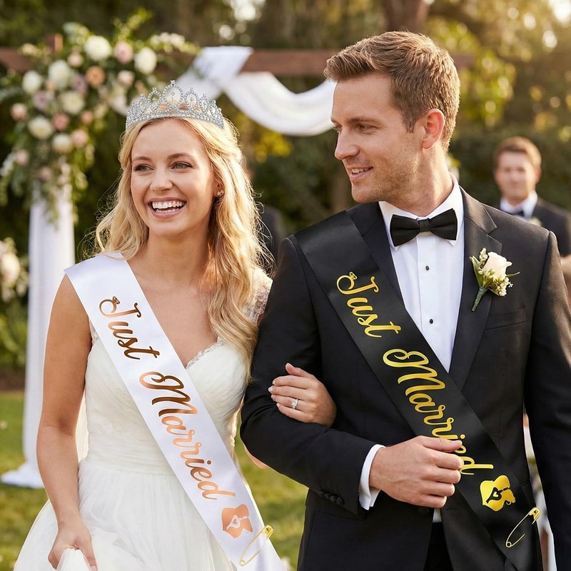 3Pcs Bride and Groom Sash Set, Just Married Decorations, Just