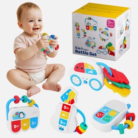 Dimoarch Musical Toys for Baby 0-6-12 Months: 5Pcs Infant Rtattle Teething Toy Montessori Sensory Learning Toys with Sounds Newborn Shower Gifts for 1 2 3 Year Old Boy Girl