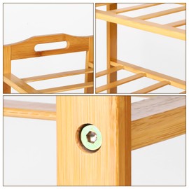 Trau 3-Layer Bamboo Shoe Rack With Handle Stack able Fold able Natural Bamboo Wooden Bamboo Shoe Rack For Entryway Free Standing Shoe Storage Organizer Multifunctional Shelf