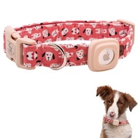 Elegant little tail Airtag Dog Collar, Valentine's Dog Collar Pet with Airtag Holder Pink Pet Collar Dog Girl Boy Puppy Collar Adjustable Dog Collars for Small Dogs