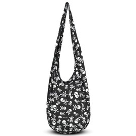 Your Cozy Crossbody Handbag, Handmade Boho Cotton Bag, Unisex, White Skull