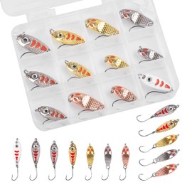 Trout Fishing Spoon Lure Kit, 12pcs Trout Lure Single Hook Hard Metal Spinner Baits Fishing Jig Spoon Lures for Bass Char Crappie Perch