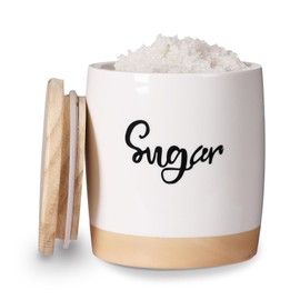 LEETOYI Ceramic Food Storage Containers with Lid,Modern Farmhouse Kitchen Decor, Countertop Food Storage Caddy Organizer, 33oz (Labeled Sugar)