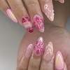 CECOBAG Spring Press-On Almond Nails, Medium Pink Floral Tip Nails