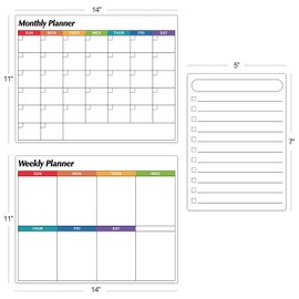 Dry Erase Magnetic Calendar for Refrigerator, 3 Pack- Monthly & Weekly & Daily Planner Magnet Whiteboard for Fridge Wall Door - Shopping, Meal/Menu, To Do List, Family Schedule Planning Board, 14"x11"