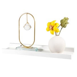 Recogwood 16 Inch Floating Shelves Wall Mounted, Solid Wood Wall Shelves for Decor and Storage, Picture Ledge Shelf for Bedroom/Bathroom/Living Room/Kitchen/Laundry Room, White Color,16*4*1.5, 1 Pack