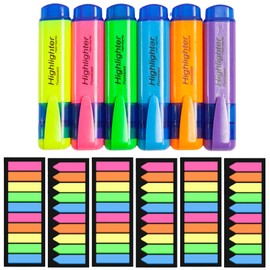 1806 Stück Post It und Textmarker Set, Haftnotizen und Markierstifte für Büro und Schule, Post It Klein und Seitenmarker Selbstklebend, 1800 Klebezettel und 6 Highlighter Pen