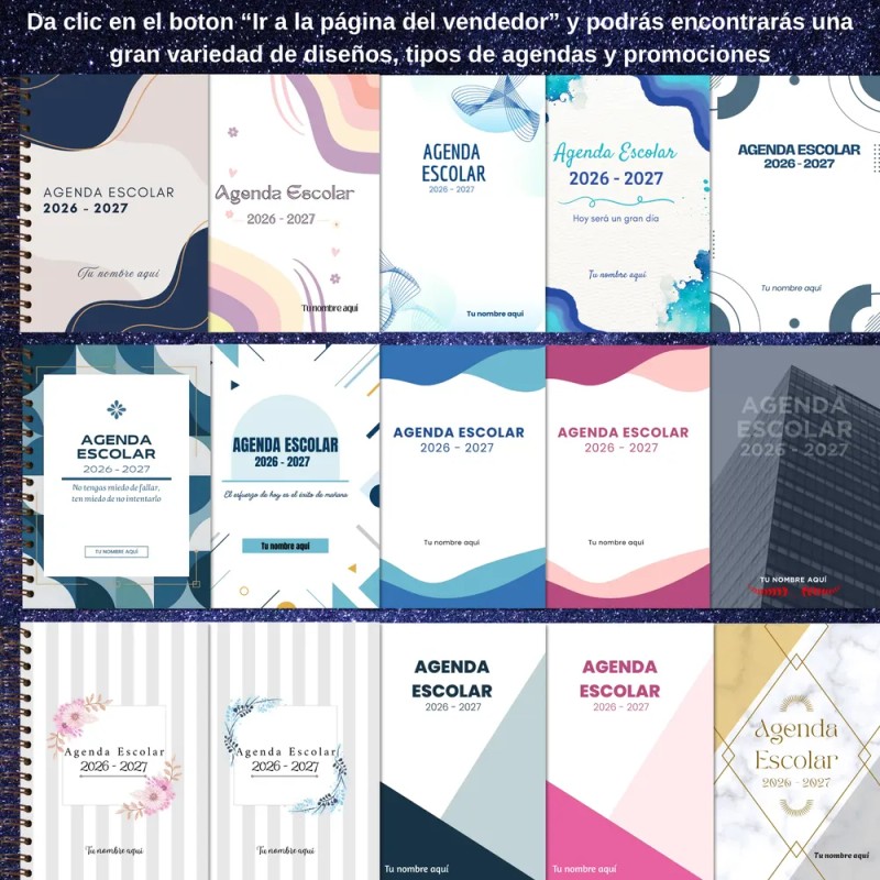 Agenda Escolar Diaria 2026 -2027 Personalizada Pasta Dura 10