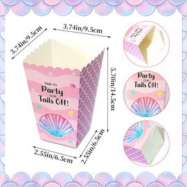 LaVenty 12 PCS Mermaid Popcorn Boxes Treat Bags Under the Sea Candy Goodie Bags for Ocean Animals Baby Shower Birthday Party Favors