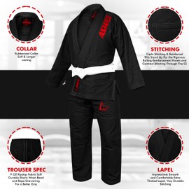 Ashes Sports IBJJF Ultra Light BJJ Brazilian Jiu Jitsu Gi for Kids with Preshrunk Fabric and Free Belt (Black, M0)