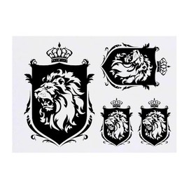 4 x 'Lion and Crown Coat of Arms' Temporary Tattoos - Water Resistant, Skin-Safe, Non-Toxic Transfers, Mixed Sizes (TO00084898)