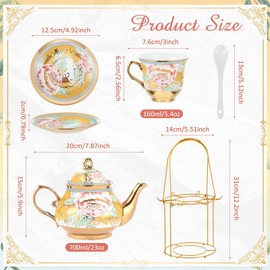 Zhehao 20 Pcs Porcelain Tea Set with Metal Holder Adult Ceramic Tea Party Set European Flower Tea Cup Saucer Set for Adult Women with Flower Painting, Large Version(Classic Style)