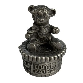 Torino Pewter Tooth Fairy Keepsake Box Teddy Bear 2" Tall Trinket Box NOS USA