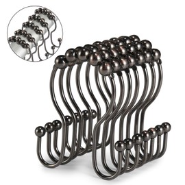 Goowin Shower Curtain Hooks, 12 Pcs Shower Curtain Rings, Stainless Steel Roller Rust-Resistant Balance Sliding Anti-Drop Double Shower Hooks for Curtain Bathroom Shower Curtains (Bronze)