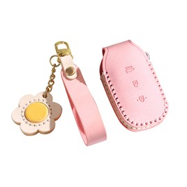 HIBEYO Leather Car Key Fob Cover for Hyundai Solaris I10 I20 I30 I40 Ix35 Ix25 Creta Tucson Santa Fe Elantra Sonata Kona Verna Accent Matrix Azera Grandeur Ig Palisade GT Veloster-Pink
