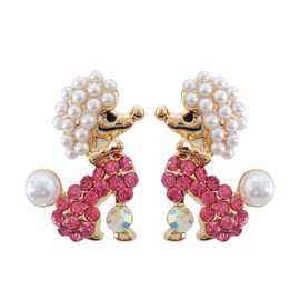 Navachi 18k Gold Plated Red Crystal Pearl Dog Poodle Az2055e Stud Earrings