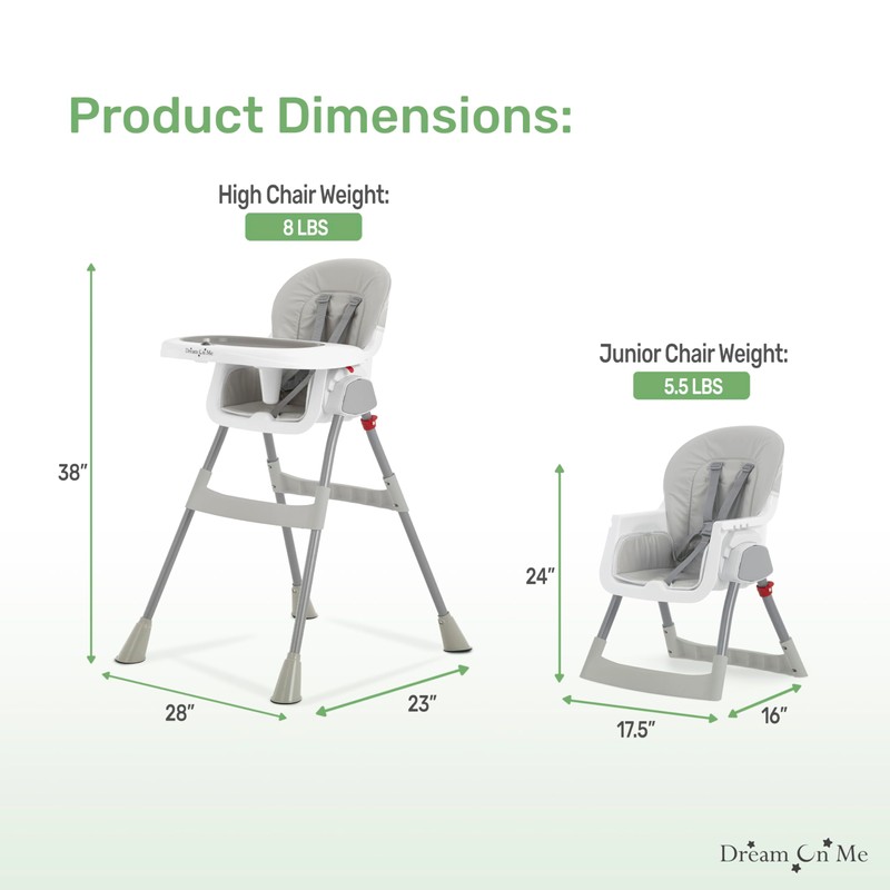 Dream On Me Portable 2-in-1 Tabletalk High Chair, Convertible Compact