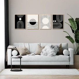 Dazzlewall Boho Black and White Wall Decor Poster Abstract Geometric Line Wall Poster for Bedroom Living Room Decor 12x16 in Unframed Set of 4