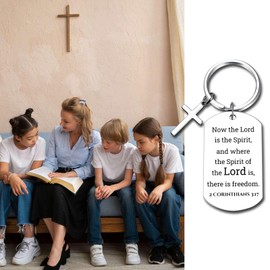 GiftYou Inspirational Scripture Metal Key Chains with Cross Pendant - Bible Verse Keychain Religious Gift for Christian (2 Corinthians 3:17)