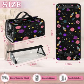 Hanging Roll Up Cosmetic Bag, Foldable Makeup Bag for Women, Space Planet Rocket Travel Toiletry Bag with 4 Removable Compartments, Suitable for Storing Cosmetics, Personal Care Products, Toiletries