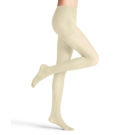 FALKE Women's Prime Rib 60 Denier Tights Half Opaque Wide Comfort Waistband for Pressure-free Fit Fine Tights Elegant Fashionable Ribbed Plain Fine Soft Material Pack of 1, White Off-White 2059
