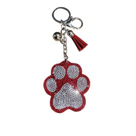 Popfizzy Red Paw Print Keychain for Women, Rhinestone Gifts for Dog Lovers, Bling Backpack Keyrings, Cute Dog Purse Charms