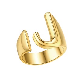 FindChic J Initial Ring Statement Cuff Rings for Women Alphabet Knuckle Ring 18K Gold Plated Resizable Fashion Jewelry Gift