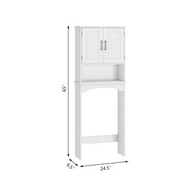 IDEALHOUSE Over The Toilet Storage Cabinet,nOver Toilet Bathroom Organizer with 2 Doors and Open Shelves, Freestanding Space Saver with Anti-Tip Device for Bathroom, Restroom, Laundry, White