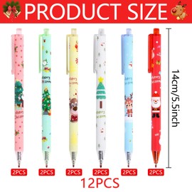 SOETDERT Christmas Ballpoint Pens, Pack of 12 Gel Pens Christmas Cartoon Santa Reindeer Christmas Tree Christmas Gel Ink Pens Christmas Small Items Kids Party Bag Fillers