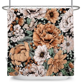 Elegant Floral Shower Curtain Mid Century Boho Patterned Bath Curtain Modern Abstract Chic Bright Design Bathroom Home Decor Waterproof Shower Curtain with Hooks 72''x72''