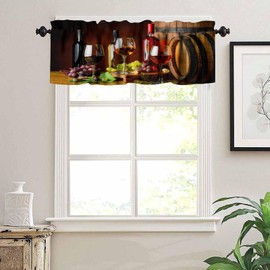 TFOSO Wine Kitchen Valance Curtain,Vintage Wood Wine Windows Deal with Modern Design Restaurant Living Room Room Decor 1 Panel 54" W x 18" L Inch
