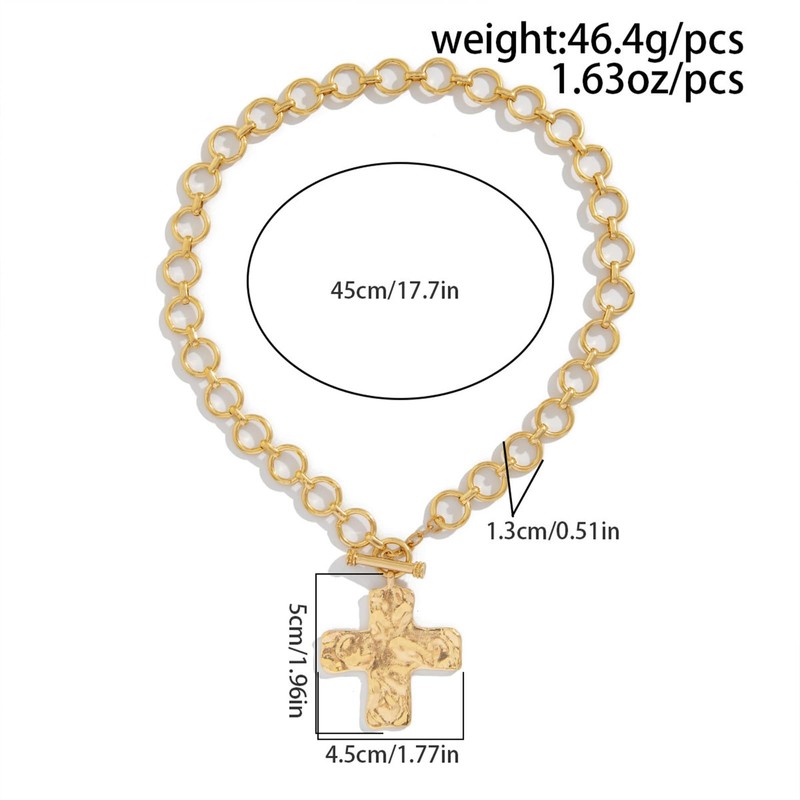 HETICA Gold-Plated Chunky Cross Necklace for Women Vintage Toggle Clasp