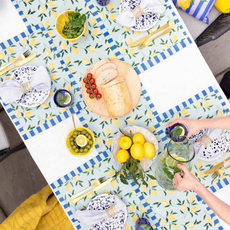 furn. Lemons Table Runner – Washable Striped Mediterranean Fruits Quick