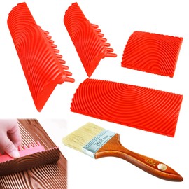 5 Pcs Wood Graining Tools, Soft Rubber Wood Graining Knurling Tool DIY Painting Look Like Natural Wood Grain Brushes Wood Pattern Faux Wood Texture for Decorative Painting