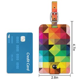 Colorful Geometric Pattern Luggage Tags for Suitcases Pu Leather Name Tags Cute Unique Privacy Cover Id Label Identify Labels for Travel Women Men Kids