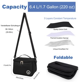 BEHONA Lunch Bag for Men & Women 6.4L, Cooler Bag, Lunch Box Bag, Insulated Lunch Bag, Cool Bag, Lunchbox Tote Bags (Black - 6.4L)